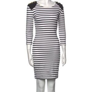 Black and White Striped,Fitted Dress Gold Button Epaulets, Markus Lupfer XS